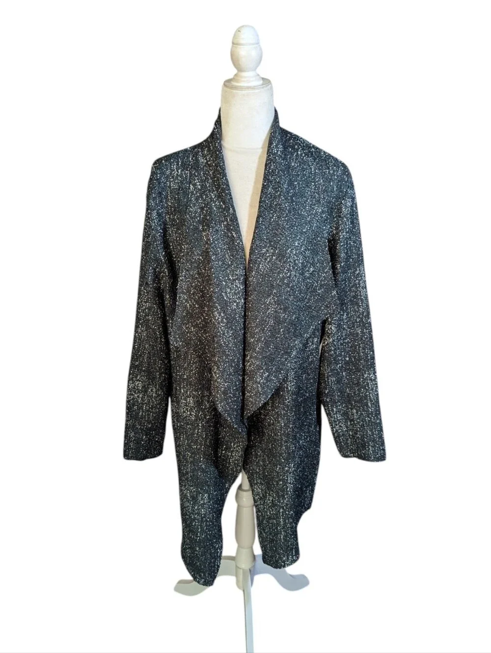 Chico's Travelers Black & Silver Flecks Drape Open Front Lightweight Coatigan XL